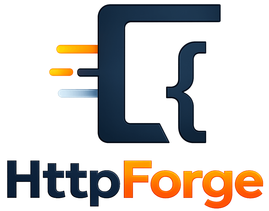 HttpForge API client interface showing request builder and response panel